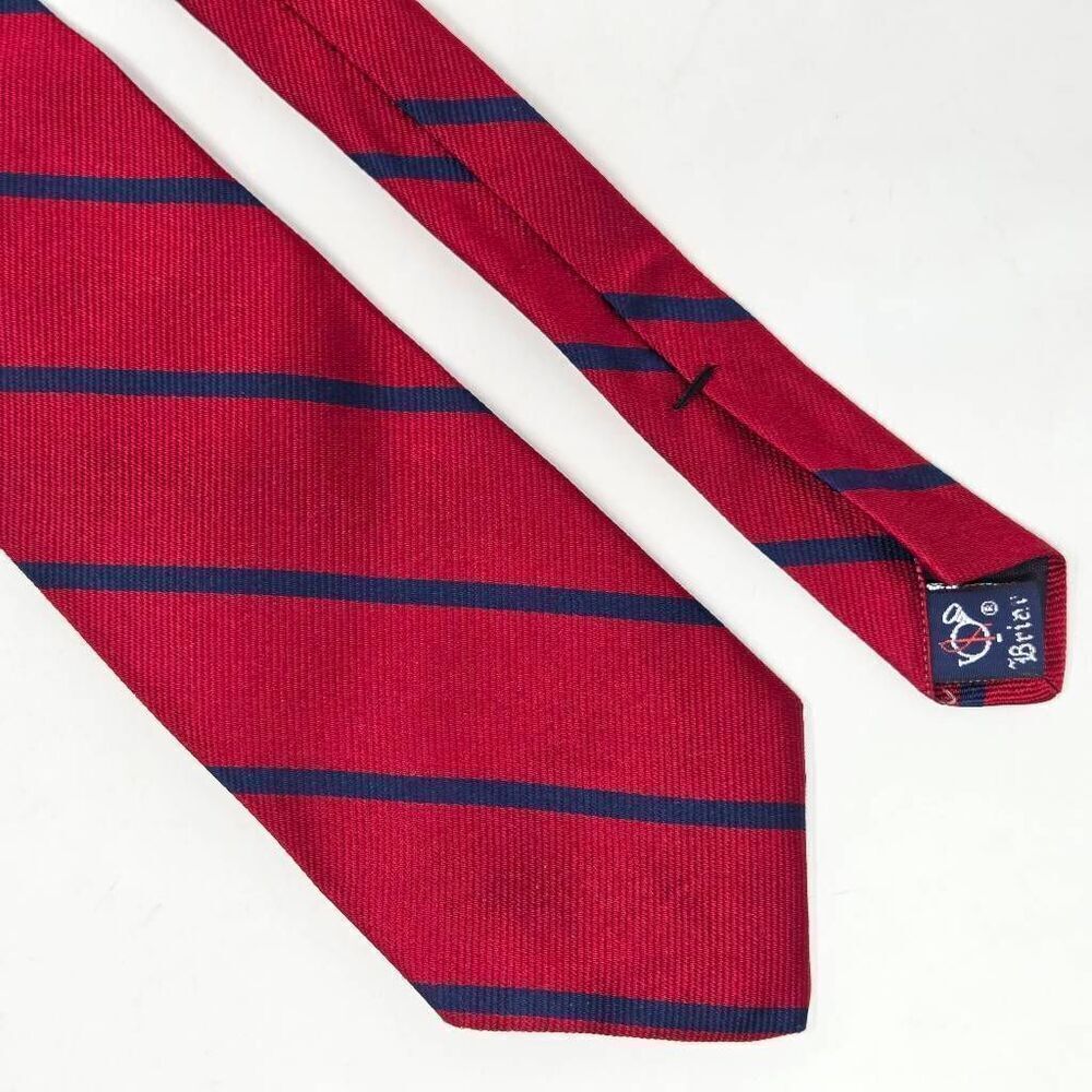 BRIAR ENGLAND SILK TIE RED BLUE SATIN REPP STRIPE LUXURY 3.25" X 57"